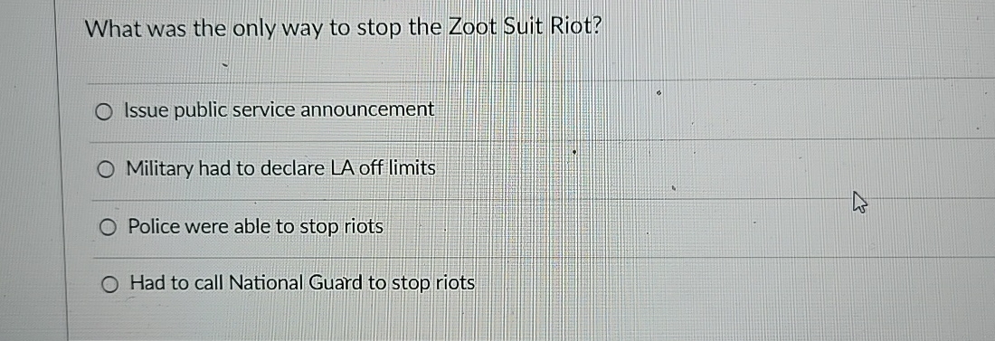 Solved What was the only way to stop the Zoot Suit | Chegg.com