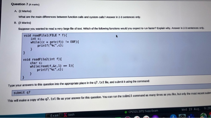 Solved Question 7 (4 marks) A. (2 Marks) What are the main | Chegg.com