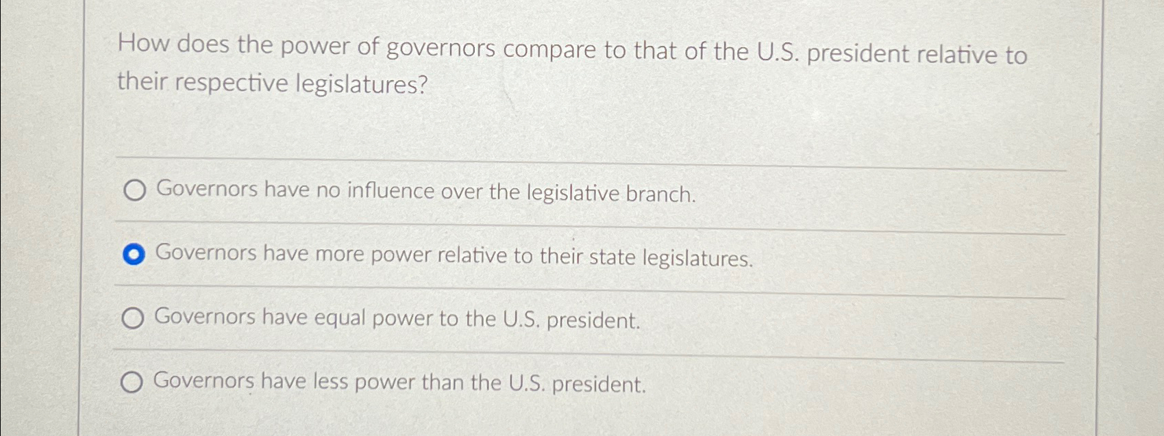 Solved How does the power of governors compare to that of