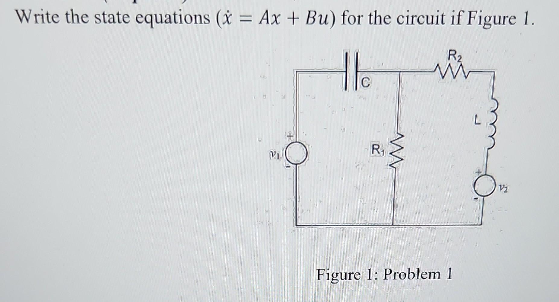 Solved Write the state equations (x˙=Ax+Bu) for the circuit | Chegg.com