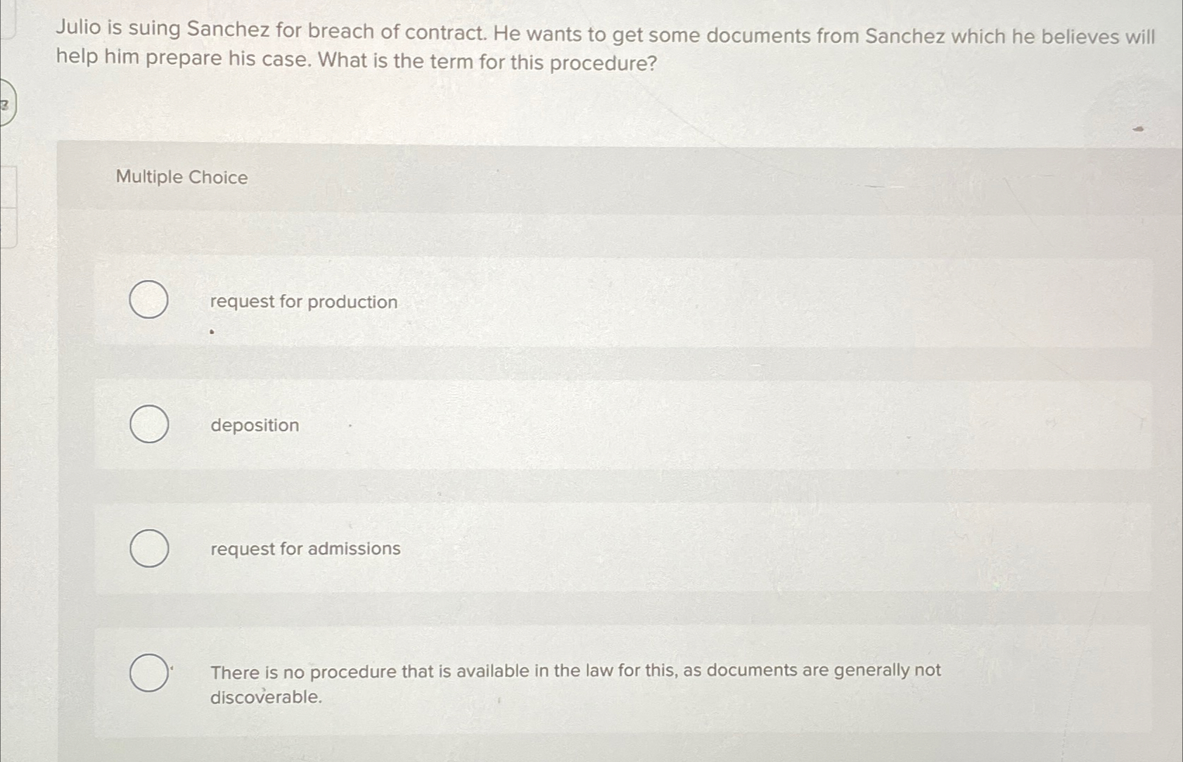 Solved Julio is suing Sanchez for breach of contract. He Solved Julio is suing Sanchez for breach of contract. He