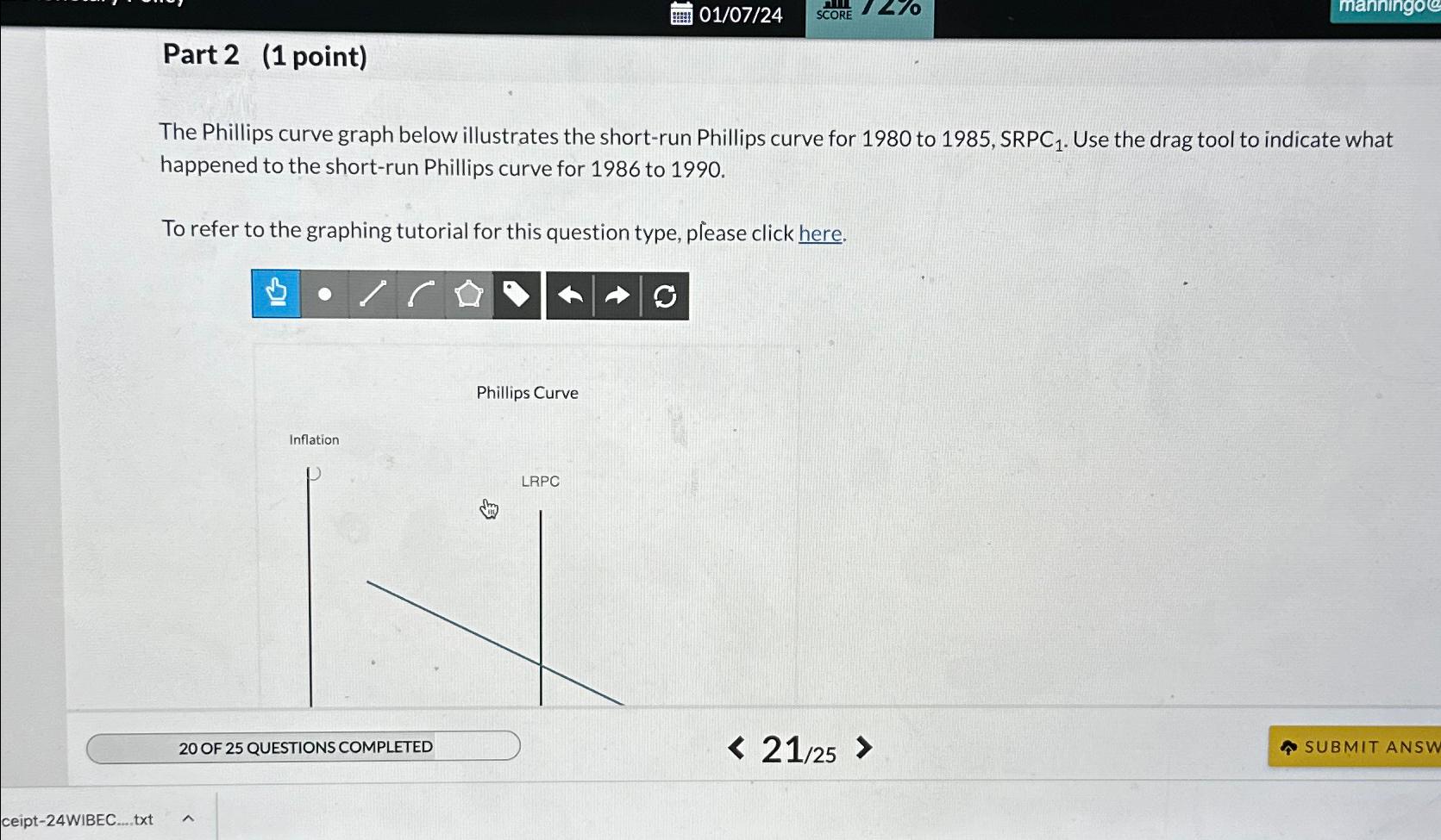 Solved Part 2 (1 ﻿point)The Phillips Curve Graph Below | Chegg.com