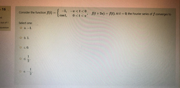 Solved - 16 Consider the function f(t) = -1, cost, -* | Chegg.com