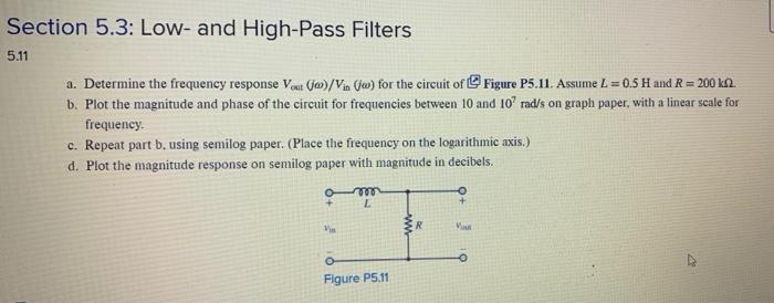 Solved Section 5.3: Low- And High-Pass Filters 5.11 A. | Chegg.com