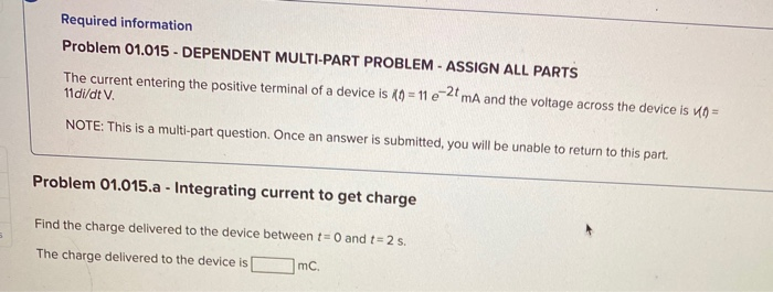 Solved Required Information Problem 01.015 - DEPENDENT | Chegg.com