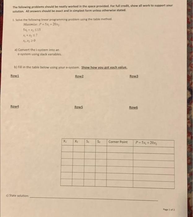 Solved The following problems should be neatly worked in the | Chegg.com