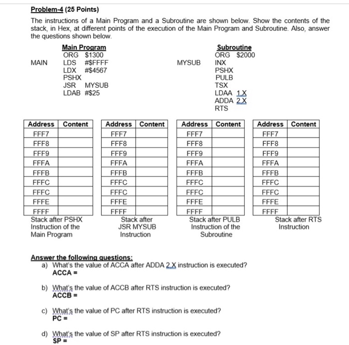 Solved Problem-4 (25 Points) The instructions of a Main | Chegg.com