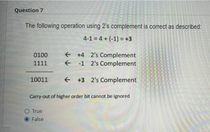 Solved Question 7 The following operation using 2's | Chegg.com