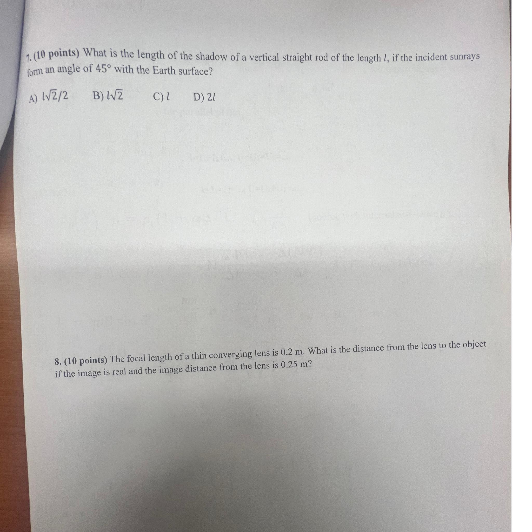 Solved (10 ﻿points) ﻿What is the length of the shadow of a | Chegg.com