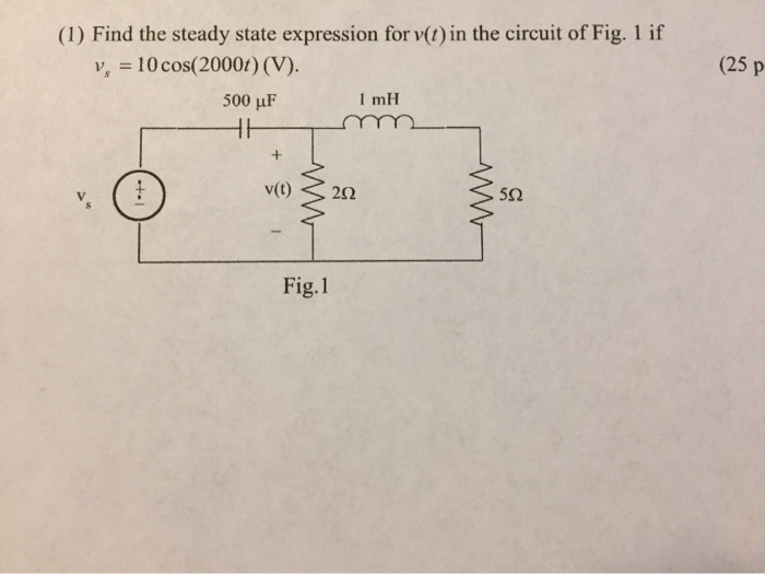 Solved (1) Find the steady state expression for v(t) in the | Chegg.com