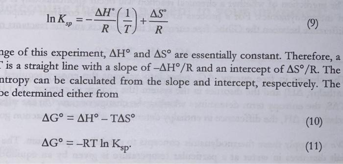 Solved Prepare A Plot Of Ln Ksp Versus 1 T Where The