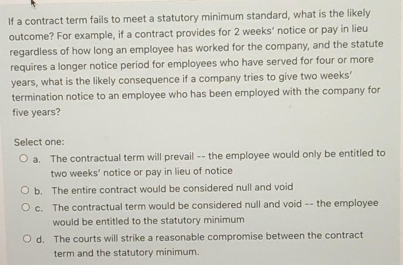 Solved If a contract term fails to meet a statutory minimum | Chegg.com