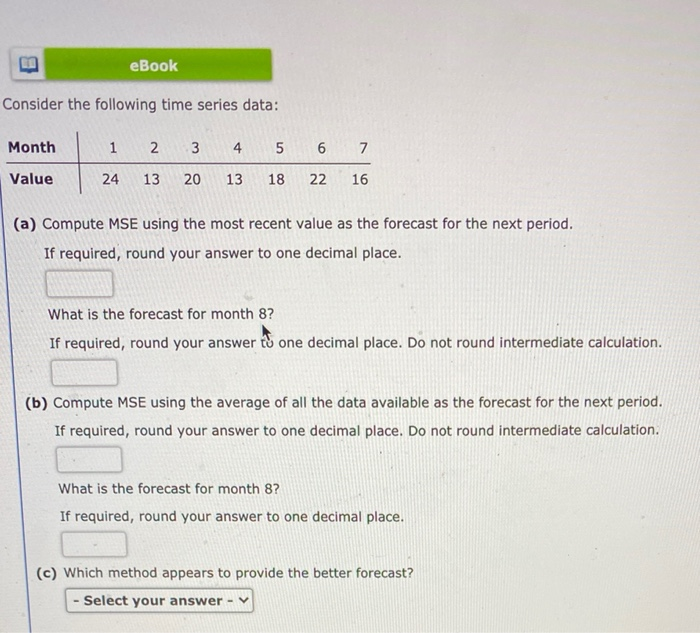 Solved B EBook Consider The Following Time Series Data: | Chegg.com