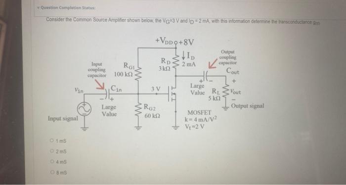 Solved Consider the Common Source Amplifier shown below, the | Chegg.com