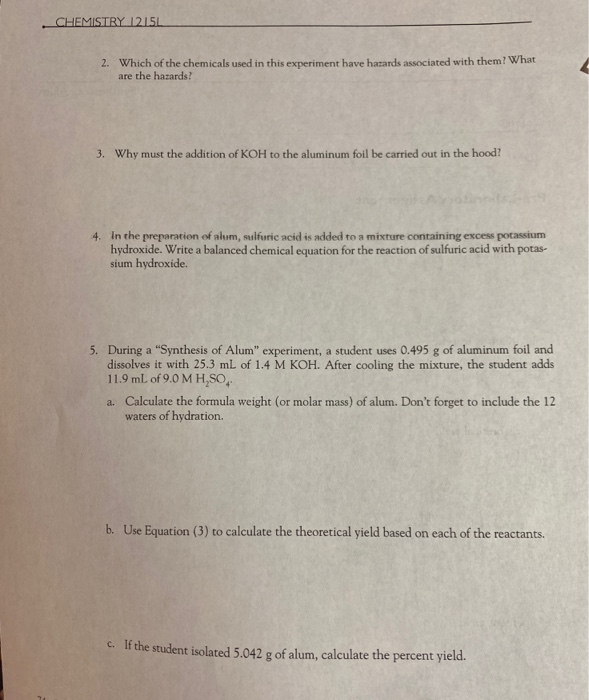 Solved CHEMISTRY 1215L 2. Which of the chemicals used in | Chegg.com