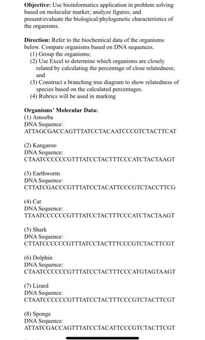 Objective: Use bioinformatics application in problem | Chegg.com