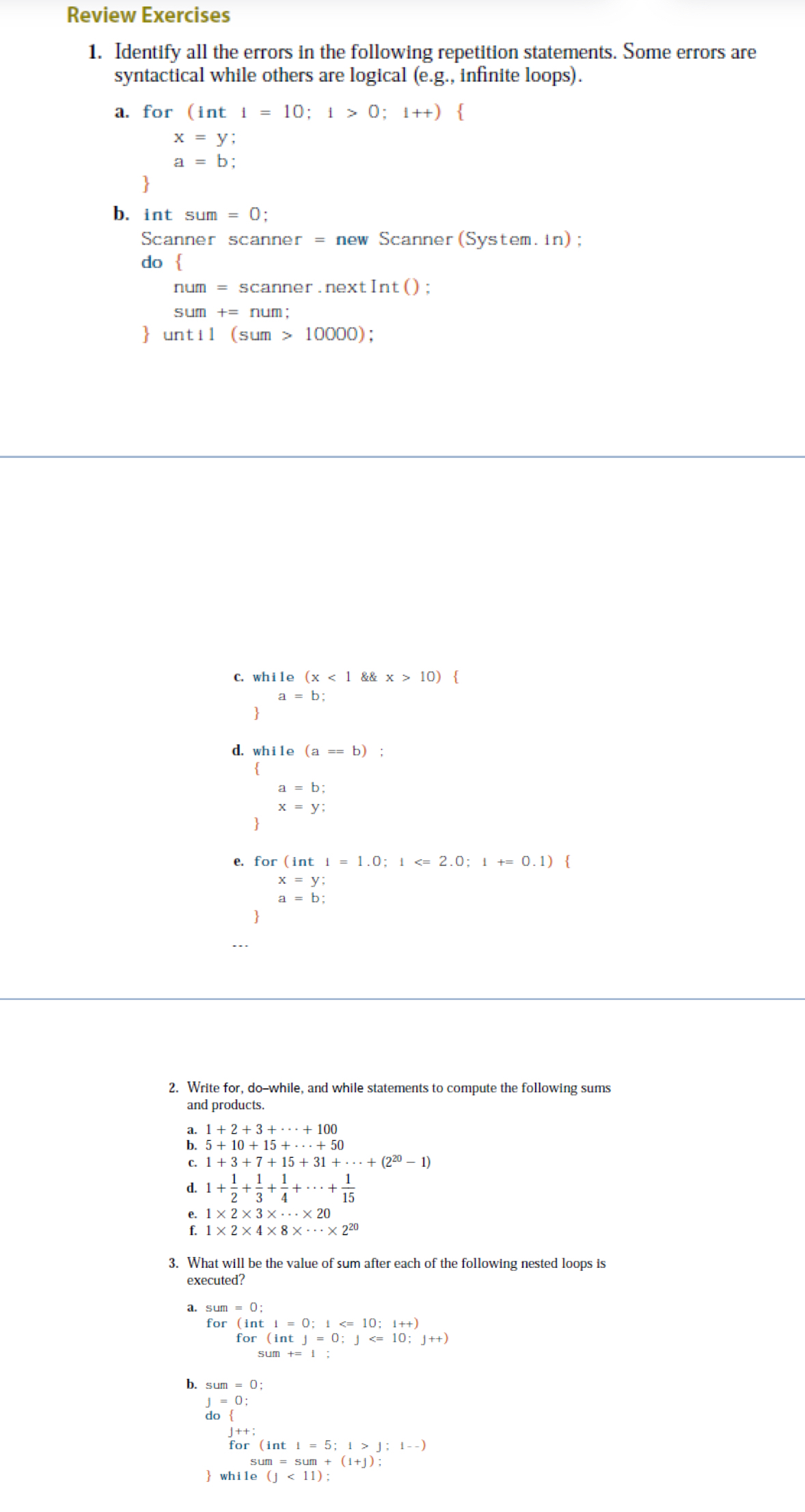 Solved Review Exercises in javaIdentify all the errors in | Chegg.com