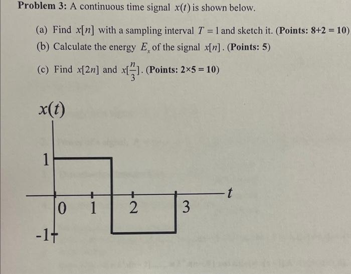 Solved Problem 3: A continuous time signal x(t) is shown | Chegg.com