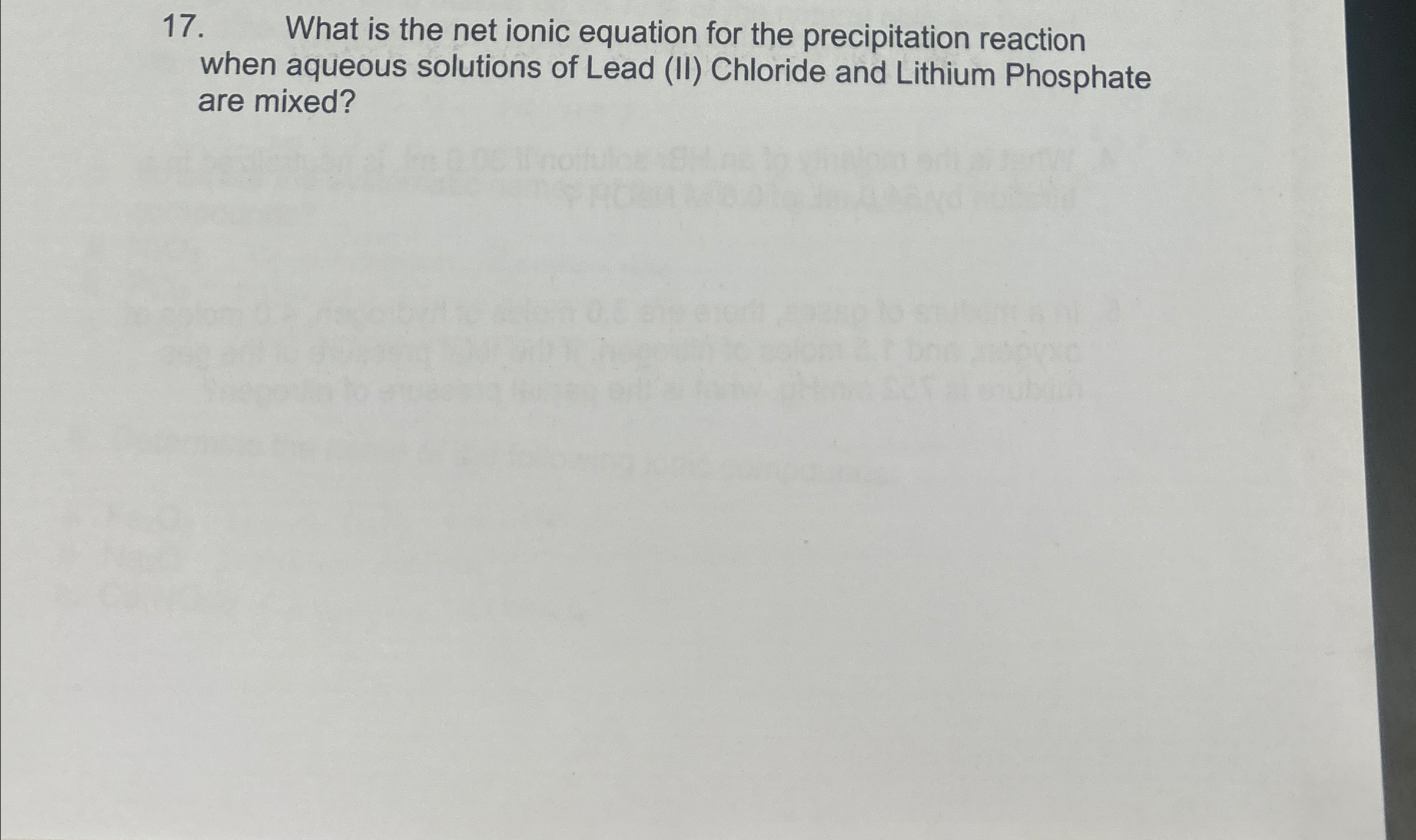 Solved What is the net ionic equation for the precipitation | Chegg.com
