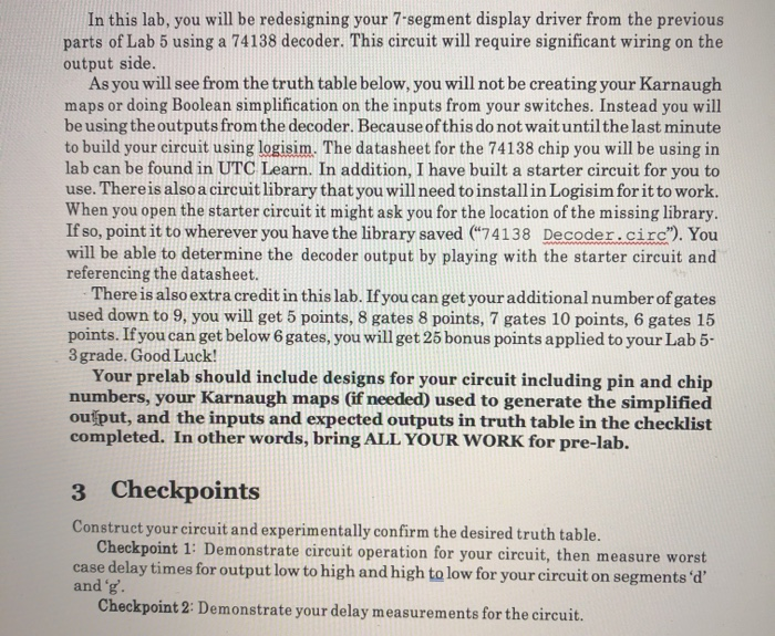 In this lab, you will be redesigning your 7-segment | Chegg.com