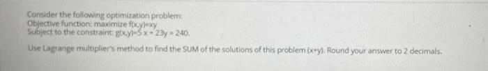 Solved Consider the following optimization problem: | Chegg.com