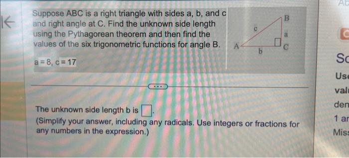 Solved Suppose ABC is a right triangle with sides a b and c