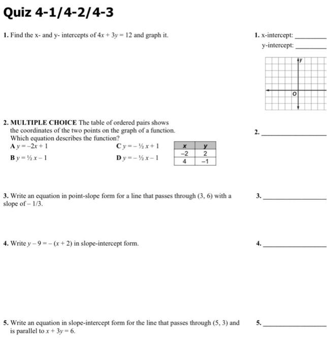 Solved Quiz 4 1 4 2 4 3 1 Find The X And Y Intercepts O Chegg Com