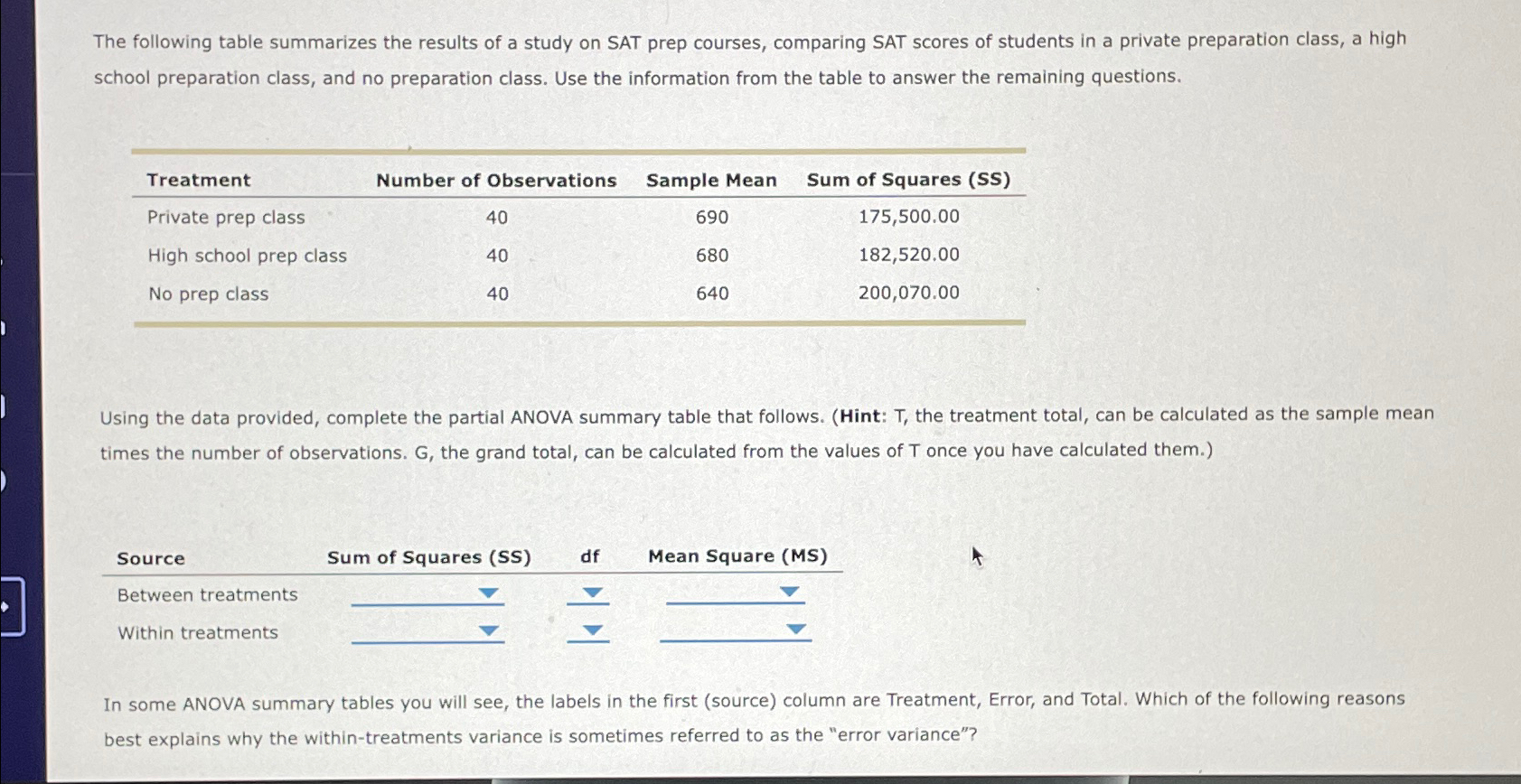 Solved The following table summarizes the results of a study | Chegg.com