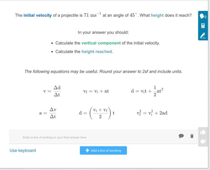 Solved The initial velocity of a projectile is 71 ms−1 at an | Chegg.com