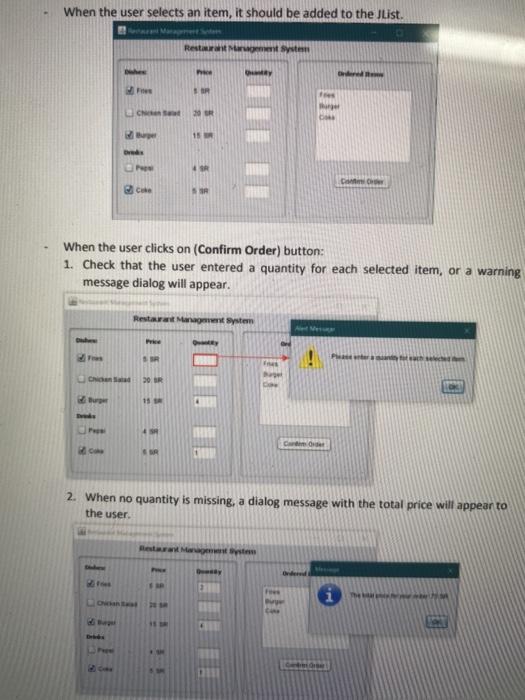 When the user selects an item, it should be added to | Chegg.com