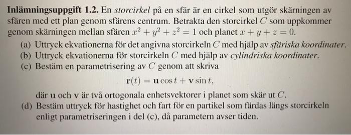 Solved The Translation Assignment 1 2 A Great Circle On Chegg Com