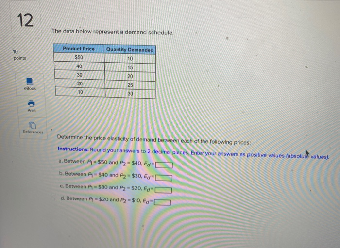 Solved 12 The data below represent a demand schedule, 10 | Chegg.com