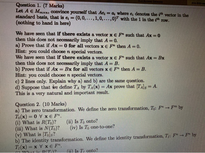 Solved A14 Question 1 7 Marks Let A E Mmxn Convinc Chegg Com