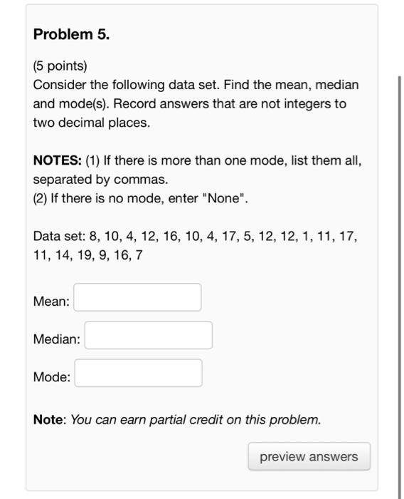 Solved Problem 5. (5 points) Consider the following data | Chegg.com