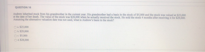 Solved QUESTION 16 Andrew inherited stock from his | Chegg.com