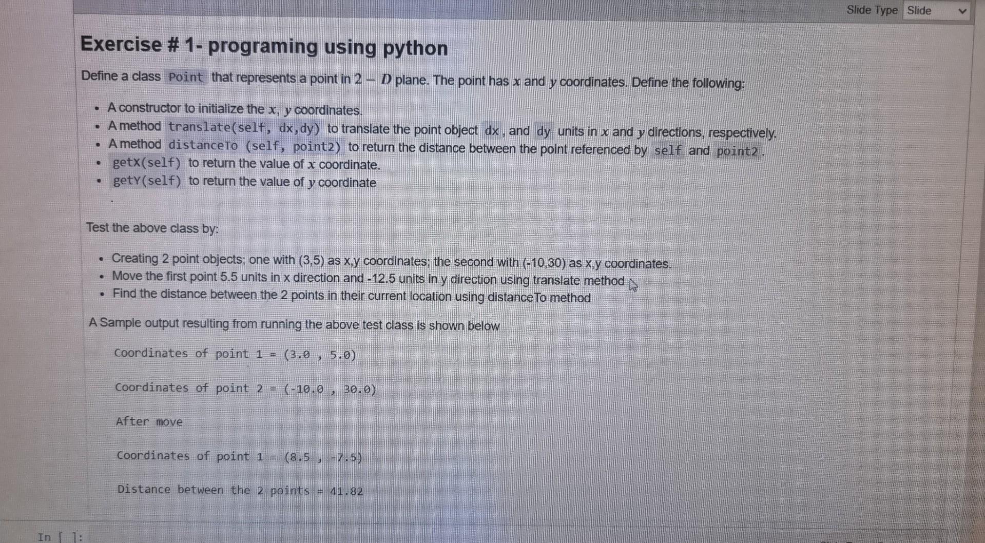 Solved Exercise # 1- programing using python Define a class | Chegg.com