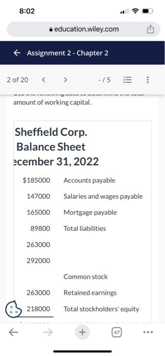 Solved Amount Of Working Capital. | Chegg.com