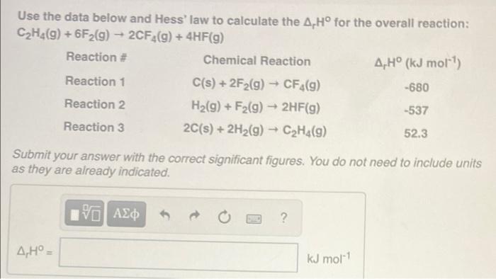 Solved Use the data below and Hess law to calculate the Chegg