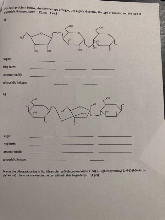 Solved For each problem below, identify the type of sugar, | Chegg.com