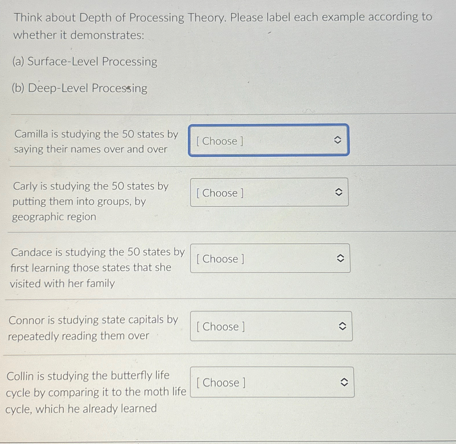 Solved Think about Depth of Processing Theory. Please label | Chegg.com