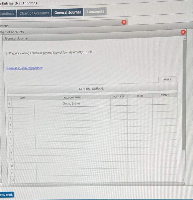 Solved Closing Entries (Net Income) Instructions Chart of | Chegg.com