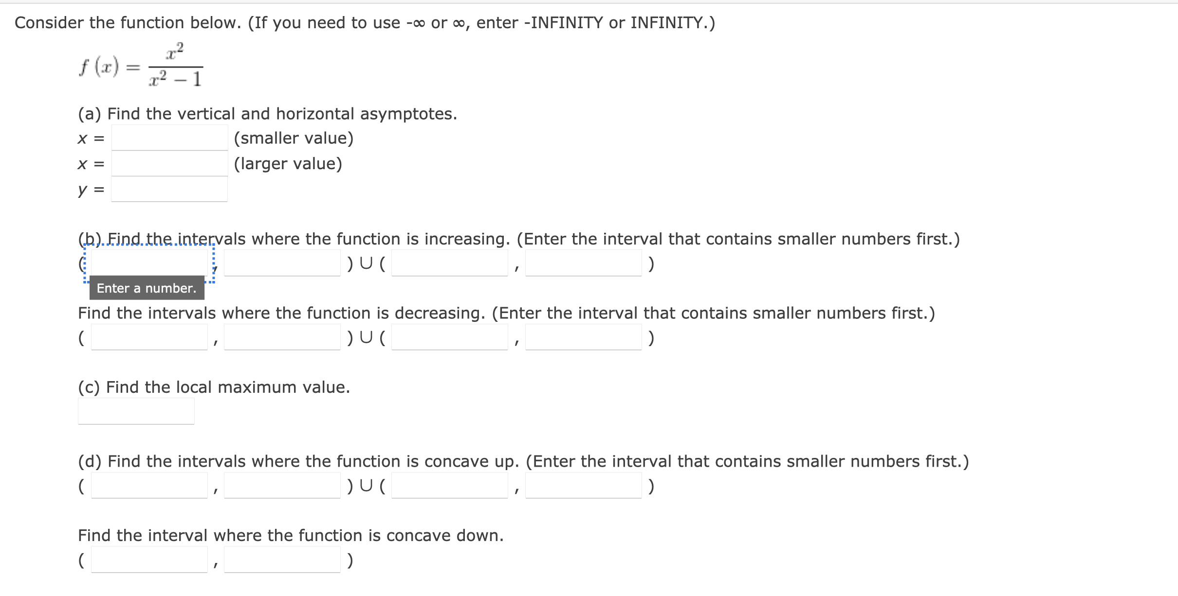 Solved Consider the function below. (If you need to use -∞ | Chegg.com