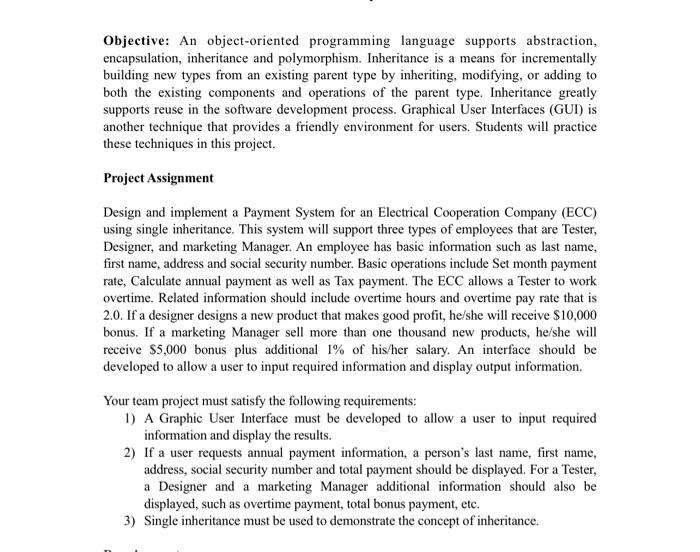 Solved Objective: An object-oriented programming language | Chegg.com