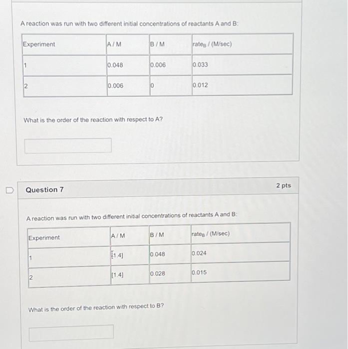 Solved A reaction was run with two different initial | Chegg.com