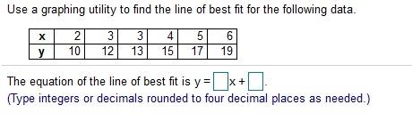 Solved Use a graphing utility to find the line of best fit | Chegg.com