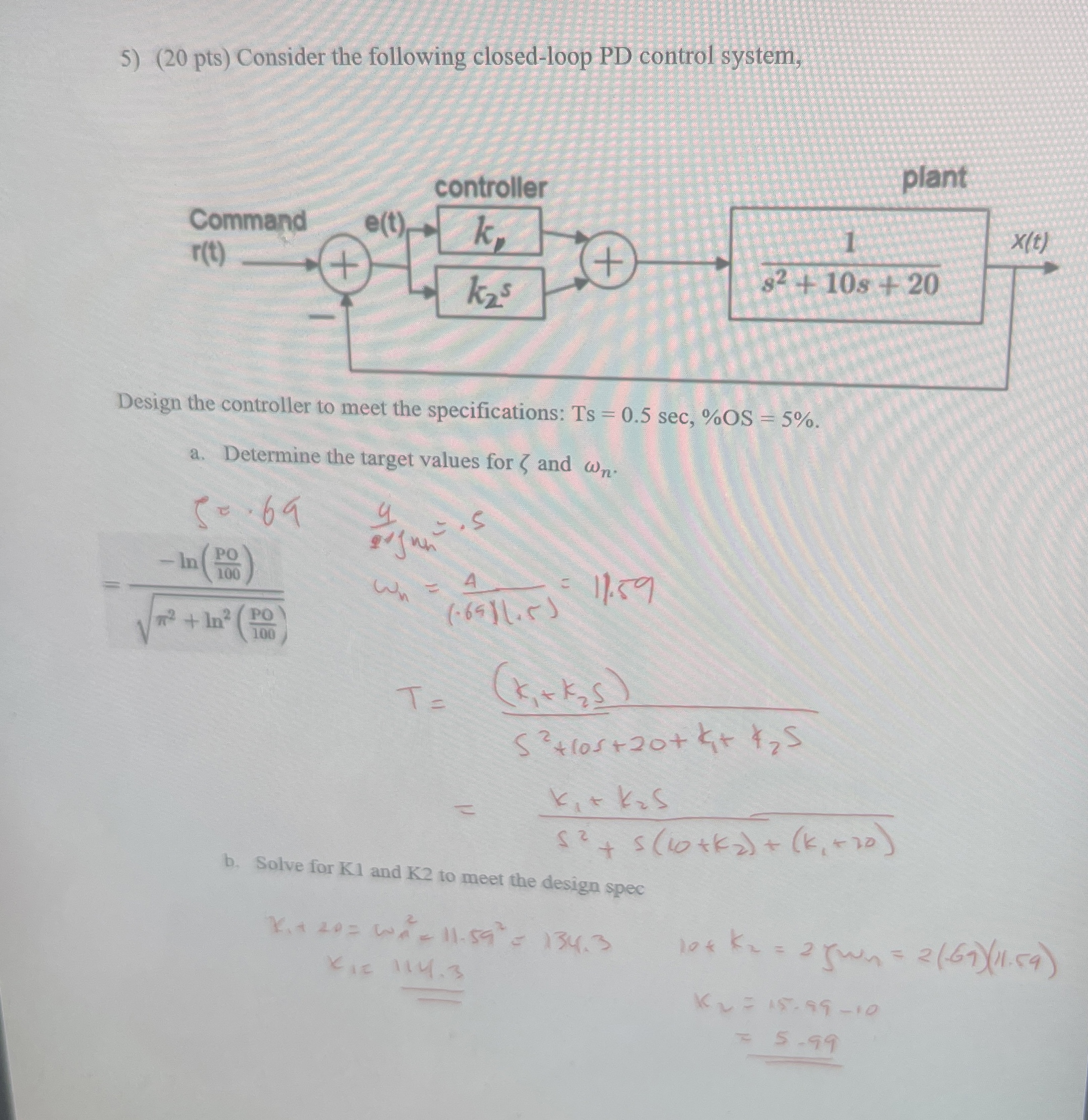 Solved by an EXPERT (20 ﻿pts) ﻿Consider the following closed-loop PD ...