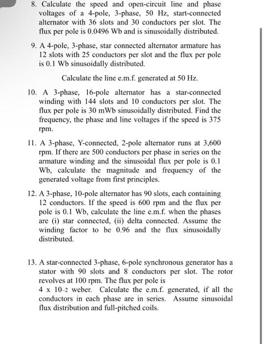Solved 8. Calculate the speed and opencircuit line and