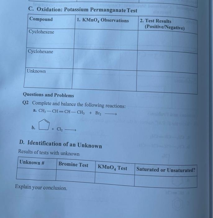 Solved C Oxidation Potassium Permanganate Test Compound 1 1897