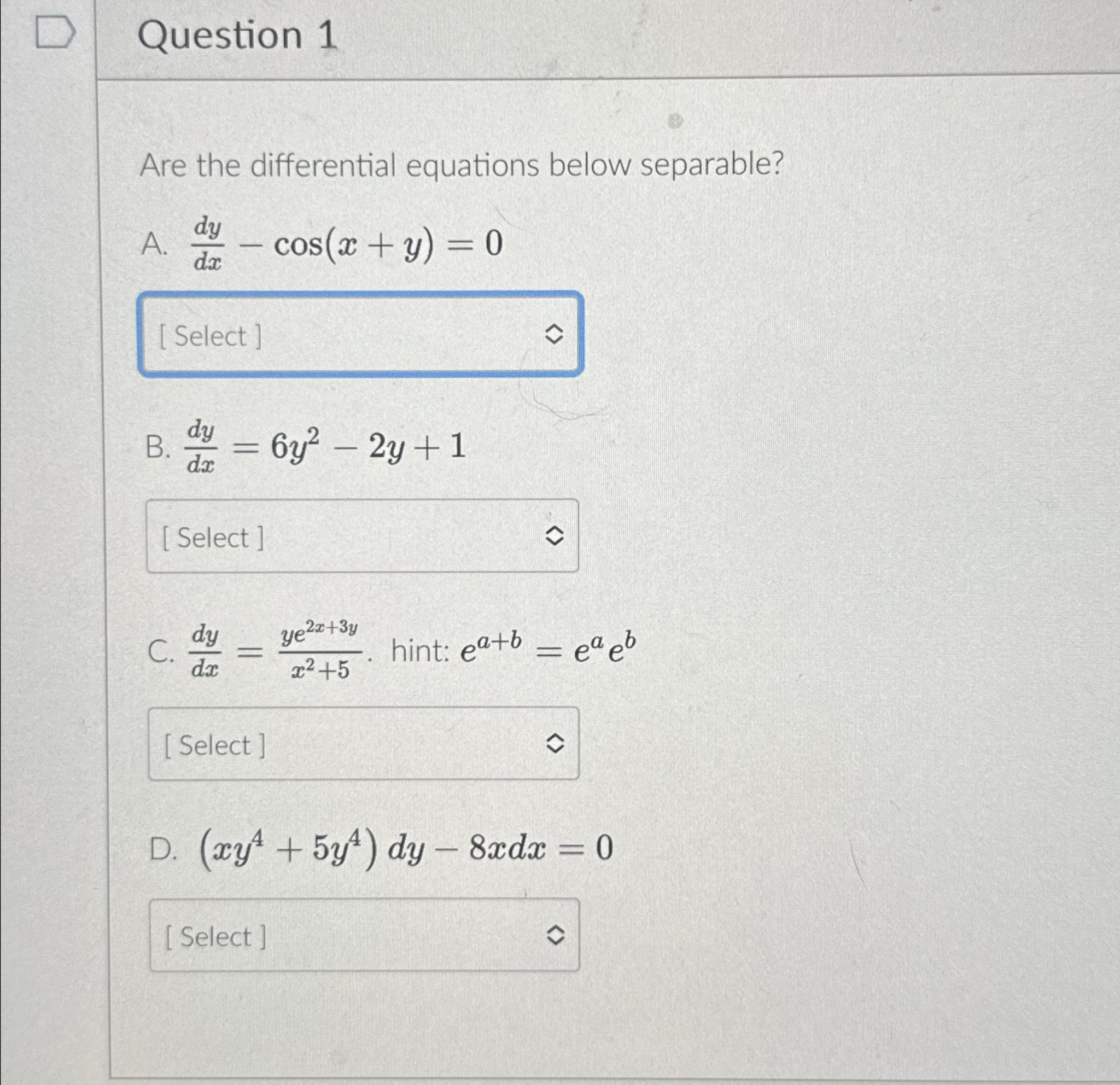 Solved Question 1Are the differential equations below | Chegg.com