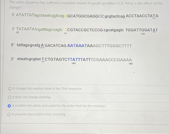 Solved The same sequence has suffered a mutation shown in | Chegg.com